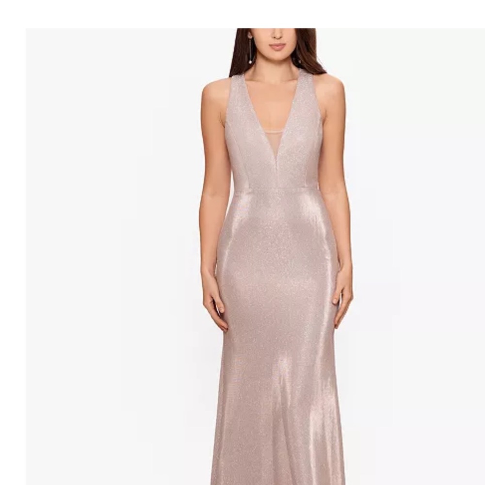 Betsy & Adam V neck Glitter gown